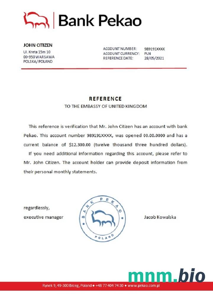 Przykład referencyjny Banku Polskiego Pekao w formatach Word i PDF